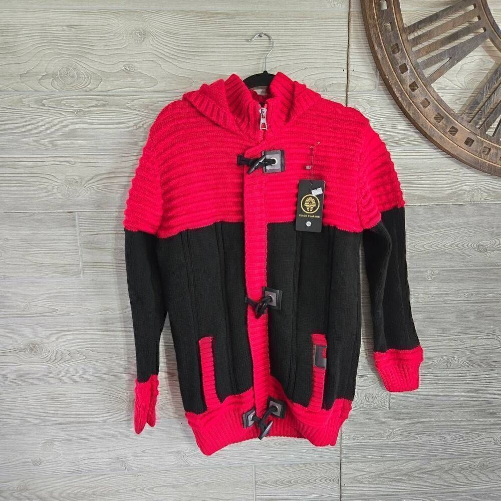 Black Pharaoh Wool Blend Sweater Cardigan Mens XXL NWT Red Black